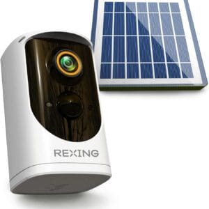 REXING HS01 Smart Home Security Camera System,1080p,Wireless,Rechargeable Battery,Solar Panel,Door Bell Two-Way Intercom,Waterproof,Motion Activated,Infrared Night Vision,Cloud Storage,WiFi,Mobile App