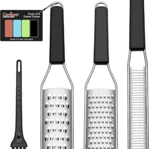 Cambom Cheese Grater Citrus Zester Lemon Zester Pack of 3-304 Stainless Steel – A Sharp Tool for Parmesan Cheese, Ginger, Garlic, Nutmeg, Chocolate, Vegetables,Fruits,