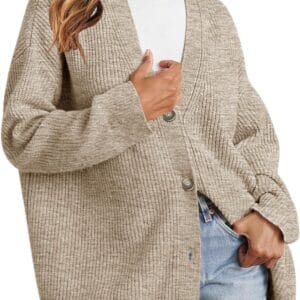 MEROKEETY Women’s Cardigan Sweaters 2023 Fall Open Front Oversized Button V Neck Loose Soft Knit Outwear