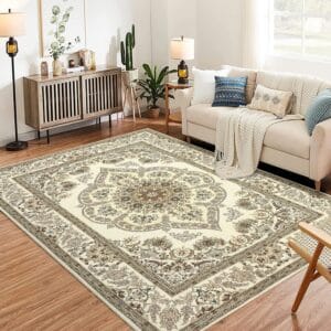 Rug, 5×7 Non-Slip Soft Low-Pile Printed Carpet for Indoor Home Decor in Entryway, Bedroom, Living Room, Office, Kitchen,