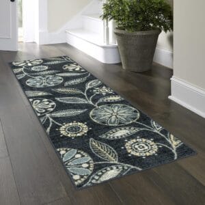 Maples Rugs Reggie Floral Runner Rug Non Skid Hallway Entry Carpet [Made in USA], Persian Blue, 2′ x 7′
