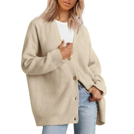 bifavgk Women'S Cardigan 2023 Open Front Oversized Button Lightweight Sweaters V Neck Loose Cardigans Knit Outwear, Cardigan for Women, Cardigan Sweaters for Women, Fall Sweaters for Women Beige L