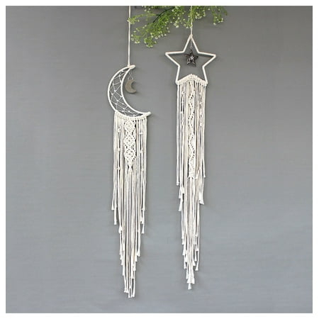 Boho Decor Dreamcatcher Star Moon Lighted, Wall Hanging for Home Decor - Set of 2