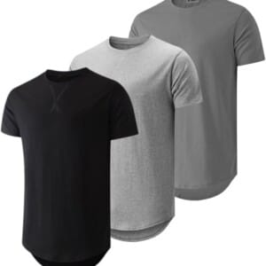 JMIERR Mens 3 Pack Cotton Hipster Hip Hop Longline Crewneck T-Shirt
