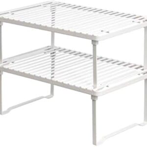 Amazon Basics Stackable Metal Kitchen Storage Shelves, Set of 2 – White, 12.5″ L x 8″ D x 4.5″ H
