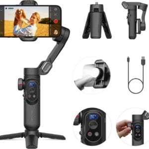 AOCHUAN Gimbal Stabilizer for Smartphone, Gimbal w/Wireless Charging iPhone Gimbal for iPhone 15 Pro Max/Android Foldable 3-Axis Handheld Phone Gimbal for Video Recording Face Tracking-Smart X Pro
