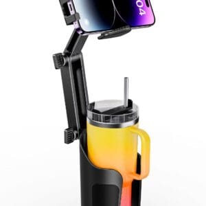 TAZENI 2-in-1 Cup Holder Phone Holder Mount for Car Bottle Friendly Cup Phone Holder for Car High Adjustable Cell Phone Cup Holder for Car Easy Install & Sturdy & Durable Fit All 4-7” iPhone Android