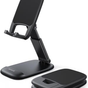 Lamicall Foldable Phone Stand for Desk – Height Adjustable Cell Phone Holder Portable Cellphone Cradle Desktop Dock Compatible with iPhone 15 14 13 Pro Max Mini, 12 11 XR X 8 7 6 Plus SE, Smartphone