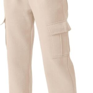 QINSEN Womens Medium Waist Baggy Elastic Waist Sweatpants Casual Fleece Long Pants with Pockets