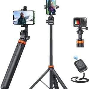 EUCOS Newest 62″ Phone Tripod, Tripod for iPhone & Selfie Stick Tripod with Remote, Upgraded iPhone Tripod Stand & Travel Tripod, Solidest Cell Phone Tripod Compatible with iPhone 15/14/13/Android