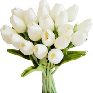 Mandy’s 20pcs White Flowers Artificial Tulip Silk Flowers 13.5″ in Bulk Home Kitchen Wedding Decorations