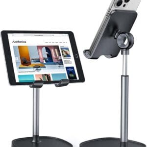 LISEN Cell Phone Stand, Height Angle Adjustable Phone Holer for Desk, Taller Office Desk Accessories iPhone 15 Stand Fits All Mobile Phones, iPhone, Switch, iPads, Tablet 4-10in