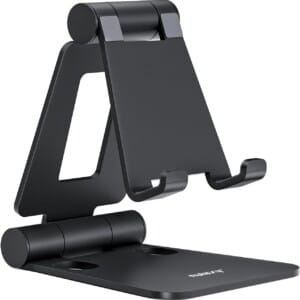 Nulaxy Dual Folding Cell Phone Stand, Fully Adjustable Foldable Desktop Phone Holder Cradle Dock Compatible with Phone 15 14 13 12 11 Pro Xs Xs Max Xr X 8, Nintendo Switch, All Phones