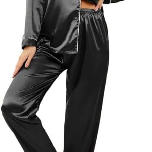 Ekouaer Women’s Classic Button Down Long Satin Silk Pajama Set