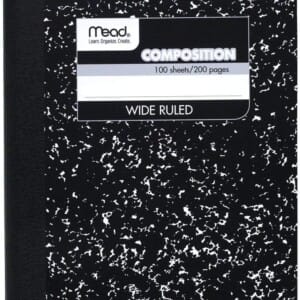 Mead Composition, Wide Ruled Comp Book, Writing Journal Notebook with Lined Paper, Home School Supplies for College Students & K-12, 9-3/4″ x 7-1/2″, 100 Sheets, Black Marble (09910)