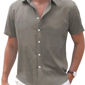 COOFANDY Men’s Linen Casual Short Sleeve Shirts Button Down Summer Beach Shirt