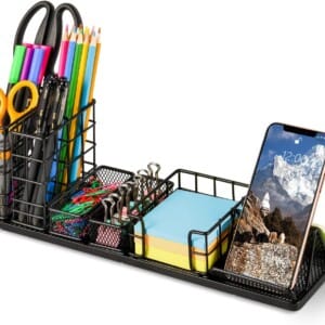 Desktop Organizer with Pen Holder, Phone Holder, Sticky Notes, and Paperclip Storage – DIY Office and Home Accessories Caddy