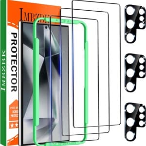 IMBZBK 3 Pack Screen Protector for Samsung Galaxy S24 Ultra Tempered Glass 3 Pack Camera Lens Protector Accessories Protector de Pantalla, Case Friendly, Support Fingerprint Reader, Full Coverage