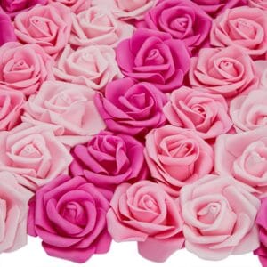 100 Pack Pink Artificial Rose Flower Heads for Valentines Decorations, Weddings, Bridal Showers (3 Colors, 3×1.2 in)