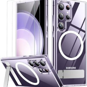 SPIDERCASE Magnetic for Samsung Galaxy S24 Ultra Case, [3 Stand Ways][ Military Grade Drop Protection] with Invisible Stand Shockproof Slim Case for Samsung S24 Ultra 6.8″,Clear