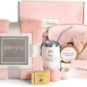Self Care Gifts for Women, Thinking of You Unique Birthday Gifts, Get Well Soon Care Package with Luxury Flannel Blanket, Christmas Relaxing Spa Gift Box Basket for Her Sister Best Friends Mom