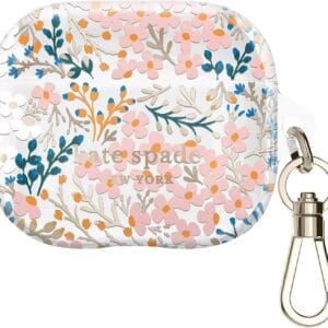 Kate Spade New York AirPods Protective Case with Keychain Ring – Multi Floral Rose, Compatible with Airpods 3rd Generation