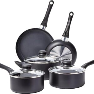 Amazon Basics Non-Stick Cookware 8-Piece Set, Pots and Pans, Black