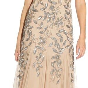 Adrianna Papell Women’s Floral Beaded Godet Gown