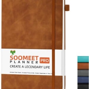 Soomeet Lined Journal Notebook, 200 Pages, Leather Hardcover Notebooks, A5 College Ruled Thick Classic with Pen Loop Notebook Journals for Writing, for Women Men Office School, 5.75” X 8.38”, Brown