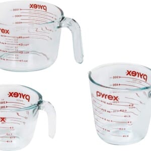 Pyrex 3 Piece Measuring Cup Set, Includes 1, 2, and 4 Tempered Glass Liquid Measuring Cups, Dishwasher, Freezer, Microwave, and Oven Safe, Essential Kitchen Tools