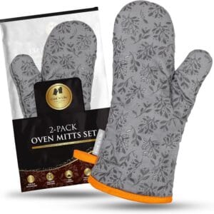 Premium Oven Mitts – 500°F Heat Resistant – Non Slip Textured Silicone Grip – Machine Washable – Flexible Soft Terry Cloth Cotton Lining – One Size Fits Most – Set of 2 by Cook’n’Chic  Home & Kitchen