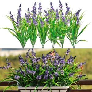 QIANYUN Fake Flowers Lavender Small Wild Flower Daisy 6 Bundles Faux Plastic Purple Flowers for Home Wedding Kitchen Garden Table Centerpieces Indoor Outdoor Decor (Purple Lavender)