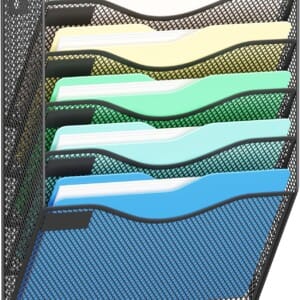 JessYo Office 5 Pocket Mesh Wall File Holder Hanging Folder Organizer Wall Mounted Magazine Document Rack, Black