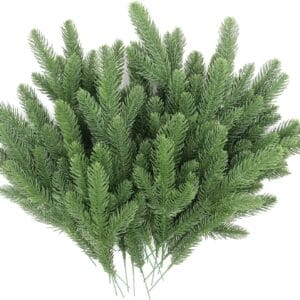 Hananona 50 Pcs Artificial Pine Branches Green Plants Pine Needles DIY Accessories for Garland Wreath Christmas and Home Garden Decor (50, Green)