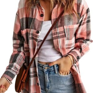 KINLONSAIR Womens Casual Flannel Plaid Shirts Oversized Lightweight Fall Shirt Coat Long Sleeve Button Down Blouse Tops