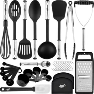 Kitchen Utensils Set 35 PCS Cooking Utensils Set, Nonstick and Heat Resistant Nylon Stainless Steel Silicone Spatula Set – Kitchen Gadgets Home Essentials Kitchen Accessories, Apartment Must Haves