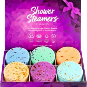 Cleverfy Shower Steamers Aromatherapy – Variety Pack of 6 Shower Bombs with Essential Oils. Self Care Christmas Gifts for Women and Stocking Stuffers for Adults and Teens. Purple Set