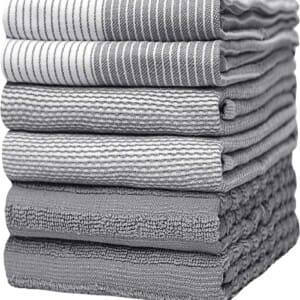 Premium Kitchen,Hand Towels (20”x 28”, 6 Pack) Large Cotton, Dish, Flat & Terry Towel Highly Absorbent Tea Towels Set with Hanging Loop Gray