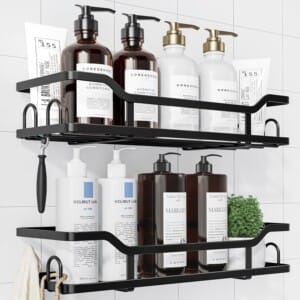 Kitsure Shower Caddy Extra Large – Adhesive Shower Organizer, Stainless Steel Shower Shelf for Inside Shower, No Drill Bathroom Organizers and Storage, Home Decor Accessories, 2 Pack, Black