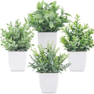 Der Rose 4 Packs Fake Plants Mini Artificial Greenery Potted Plants for Home Decor Indoor Office Table Room Farmhouse