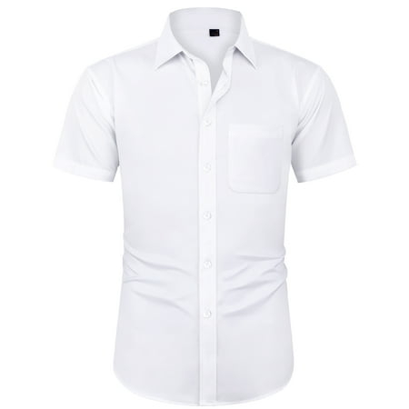 Alimens & Gentle Mens Short Sleeve Cotton Dress Shirts Wrinkle-Free Business Shirt