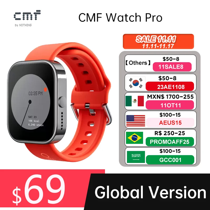 Global Version CMF by Nothing Watch Pro 1.96" AMOLED Bluetooth 5.3 BT Calls with AI Noise Reduction GPS Smartwatch CMF watch Pro