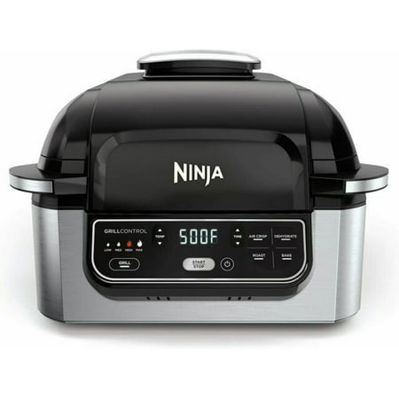 Ninja AG400 Foodi 5-in-1 Indoor Electric Grill with Air Fry, Roast, Bake & Dehydrate - Programmable, Black/Silver