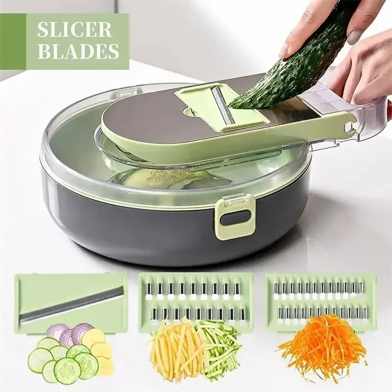 Stainless Steel Multifunctional Vegetable Cutting Artifact Household Vegetable Cutter Dicing Slicing with Drain Basket Slicer
