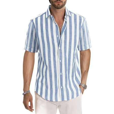 Chase Secret Men Shirts Short Sleeve Button Down Casual Cotton Striped Dress Shirts T Shirt