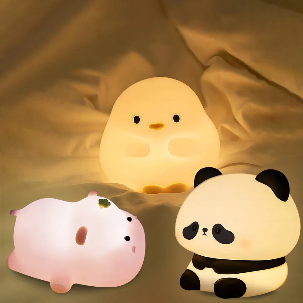 Cute Panda Night Light LED Novelty Lamp 3 Level Dimmable Nursery Nightlight Rechargeable Touch Lamp for Baby Kids Decor