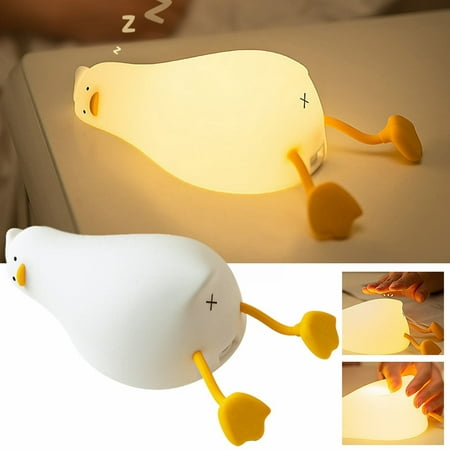 Lying Flat Duck Night Light LED Duck Lamp Cute Light Up Duck Silicone Dimmable Nursery Nightlight Rechargeable Bedside Lamp