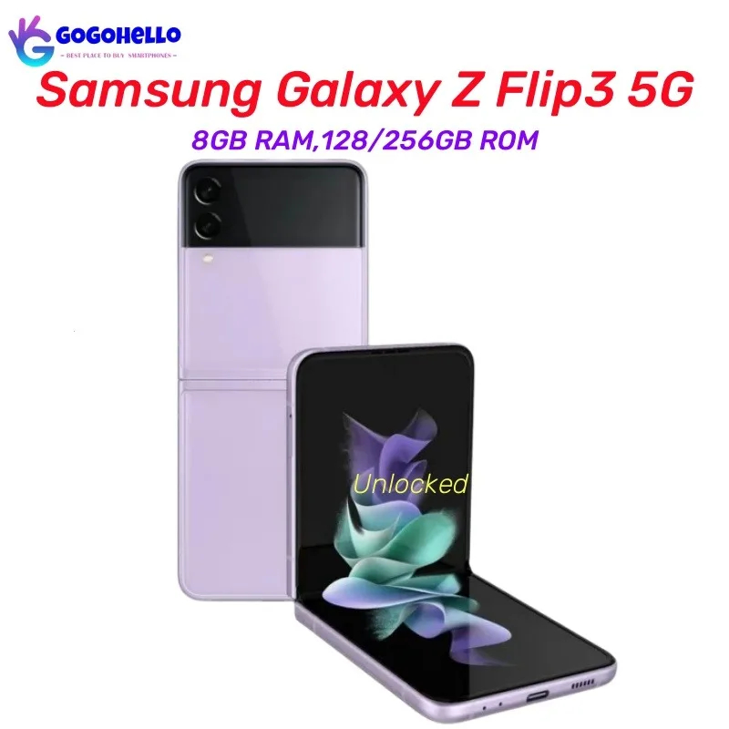Original Samsung Galaxy Z Flip 3 Flip3 5G F711U 128GB/256GB 6.7" NFC Snapdragon 888 Unlocked Foldable 95% 5G New Cell Phone