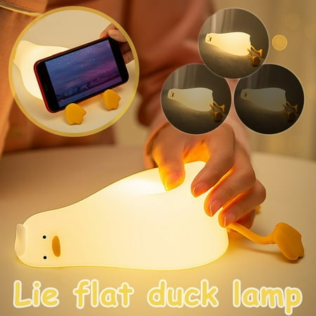 Rzvnmko Lying Flat Duck Night Light,LED Duck Lamp, Cute Light Up Duck,Silicone Dimmable Nursery Nightlight,able Bedside Touch Lamp for Breastfeeding,Finn The Duck.