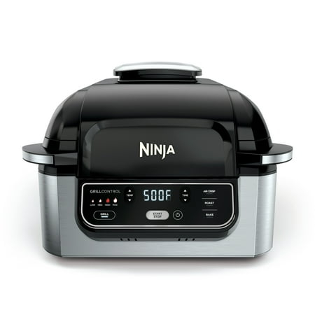 Ninja Foodi 4-in-1 Indoor Grill with 4-Qt Air Fryer, Roast, Bake, & Cyclonic Grilling Technology, Black/Stainless